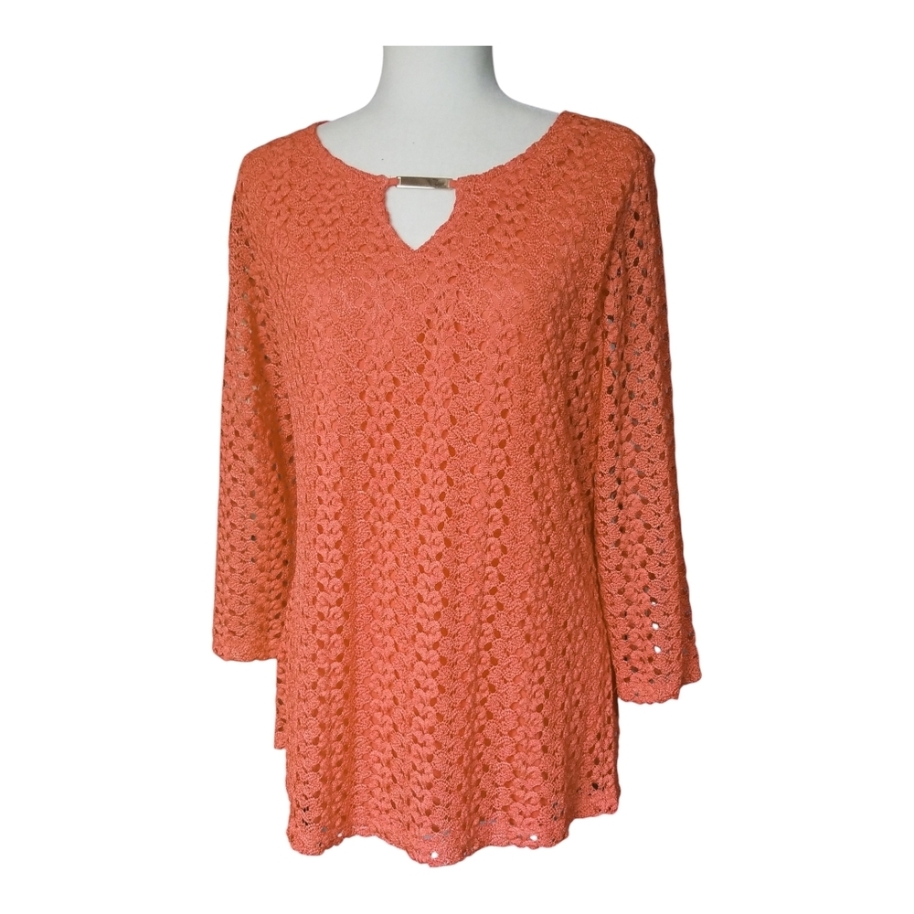 JM Collection Coral Knit Top with Gold Accent